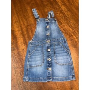 OshKosh B'gosh Girls 5 5A Vestbak Denim Overall Jumper Dress Button Front